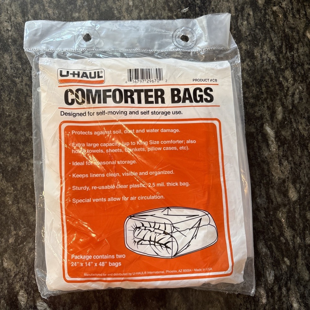 U-HAUL Comforter Clear Bags 24" x 14" x 48" Package Of 2 USA #CB NEW